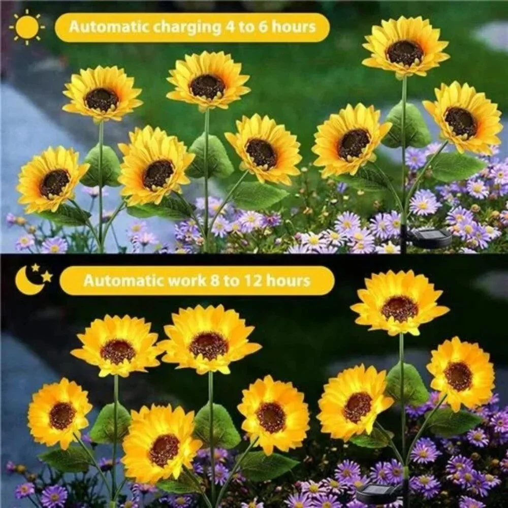 2 PACK Waterproof Solar Powered Sunflowers LED Light for Outside Garden